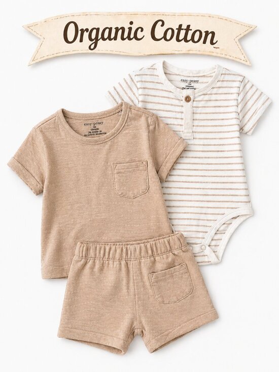 Easy Peasy Other - NWT Easy Peasy Baby Boy 3 Piece Outfit Set Organic Cotton Size 12 Months Neutral